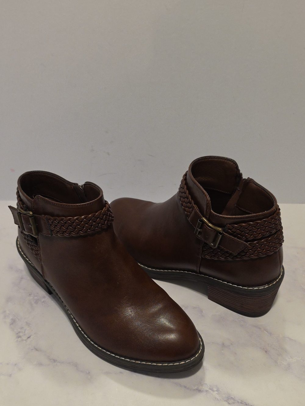Jeossy Women's Brown Braided Ankle Boots